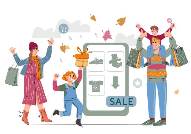 家庭秋天网上购物横幅，平面卡通向量。图片下载