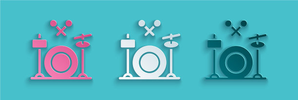 剪纸鼓图标孤立在蓝色背景图片下载