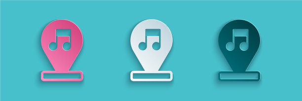 剪纸音乐音符音调图标孤立在蓝色上图片下载