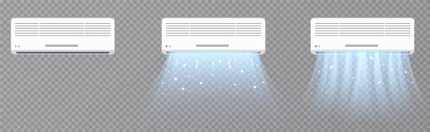 空调具有冷风效果。用于监控室温的电子装置。图片下载