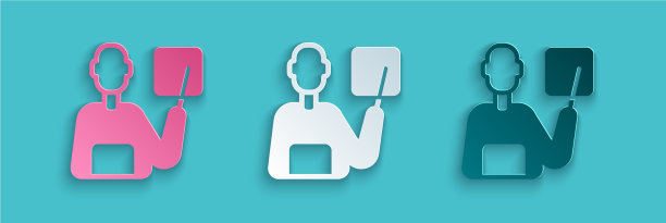 剪纸老师图标孤立在蓝色背景上图片下载