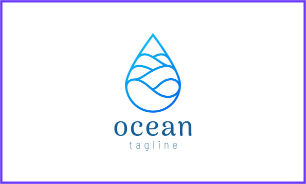 蓝色的水滴落下。线条艺术标志设计图片下载