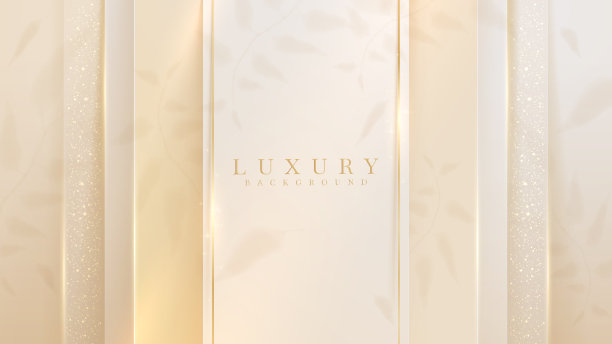 金色线条闪长与叶影元素，3d风格奢华背景。矢量插图。图片下载