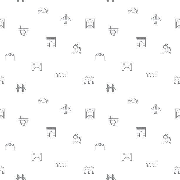 无缝模式与桥梁和道路图标的白色背景。图片下载