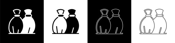 设置垃圾袋图标隔离在黑白背景。向量图片下载