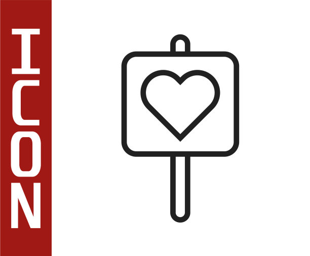 黑线地图指针与心脏图标孤立图片下载