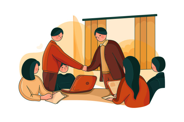 欢迎来到团队!在商务会议上，两名男子握手并微笑着看着对方，他们的同事坐在那里图片下载