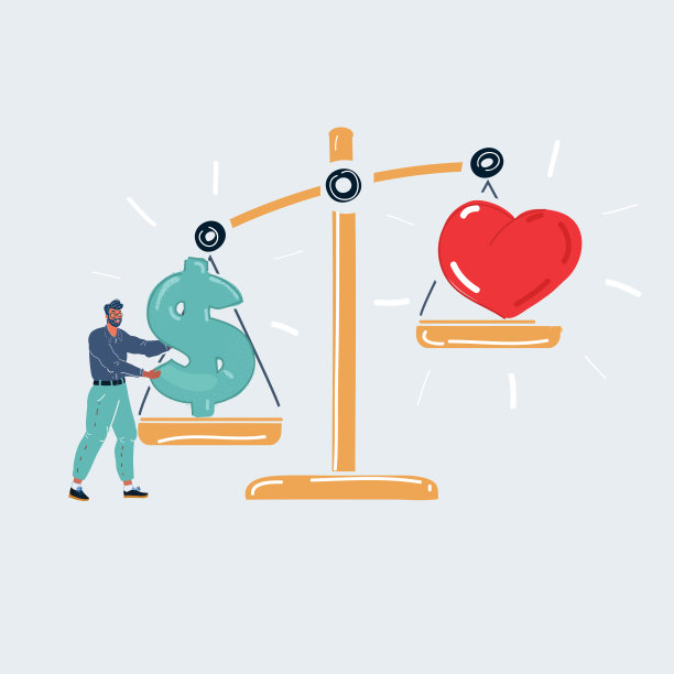 矢量插图的爱与钱。男人选择白色背景图片下载