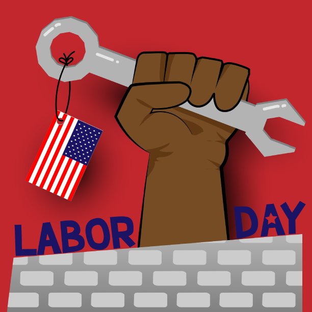 向量五一快乐海报或横幅用握紧的拳头孤立在红色上图片下载