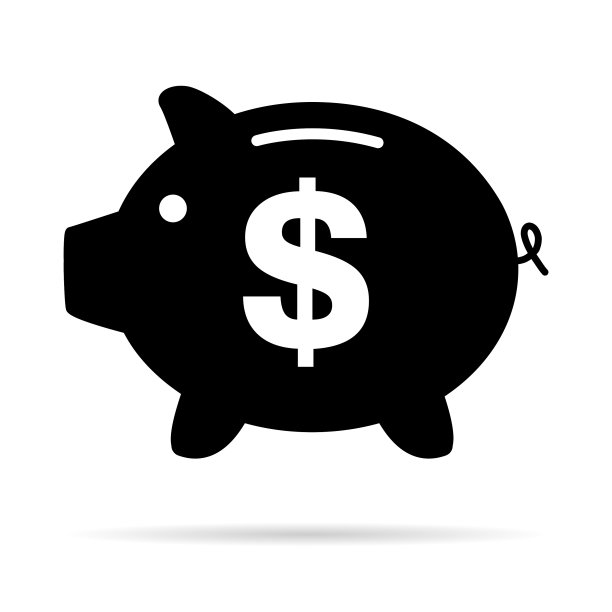 小猪储蓄罐平面图标标志与美元网络符号图片下载
