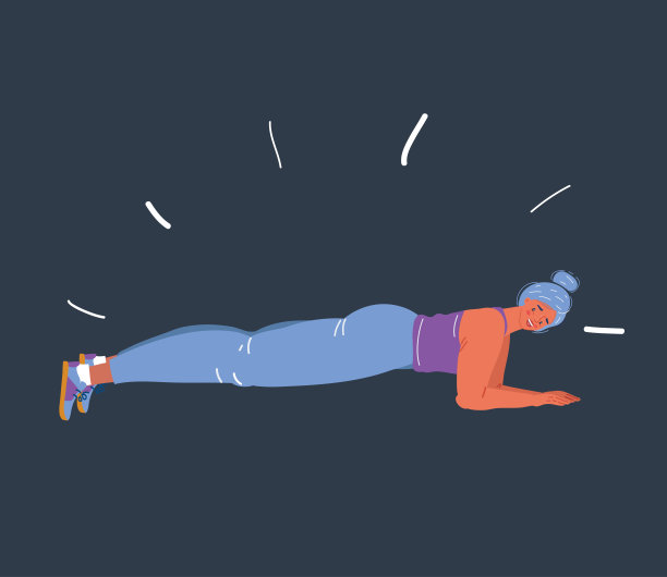 漫画矢量插图的年轻女子做平板支撑在一个工作室在黑暗的背景。图片下载