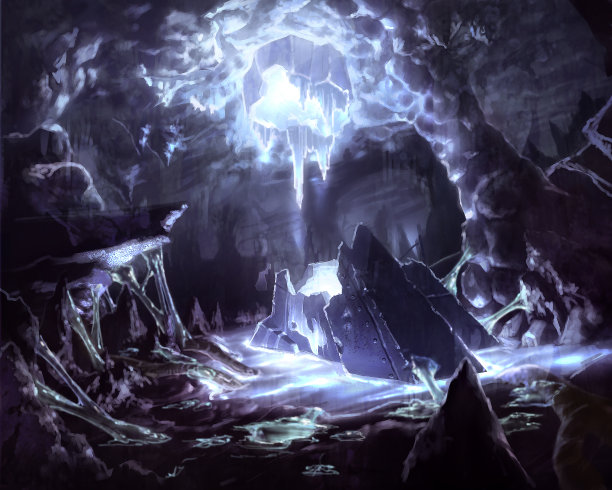 数字插图的地下钟乳石洞穴隧道系统与银光闪闪的水图片下载