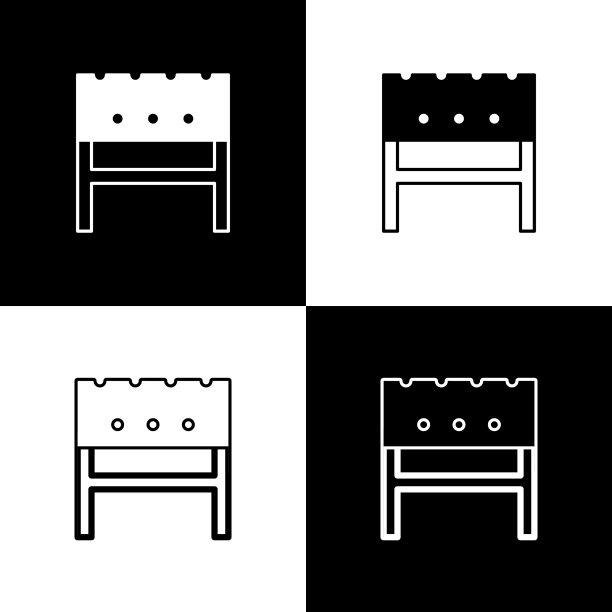 设置烧烤火盆图标隔离在黑色和白色图片下载