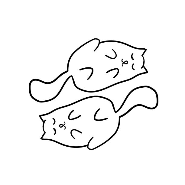 最小睡眠猫矢量手绘插图，风格化简单可爱可爱的圆圈标志。图片下载