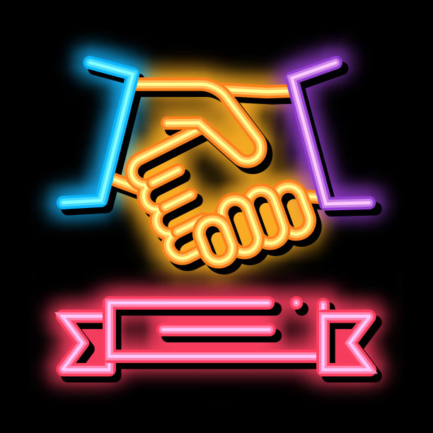 商务握手交易霓虹灯辉光图标图片下载