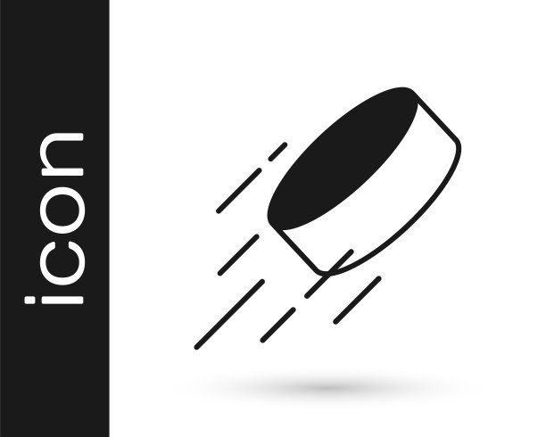 黑色冰球图标孤立在白色的背景。向量图片下载