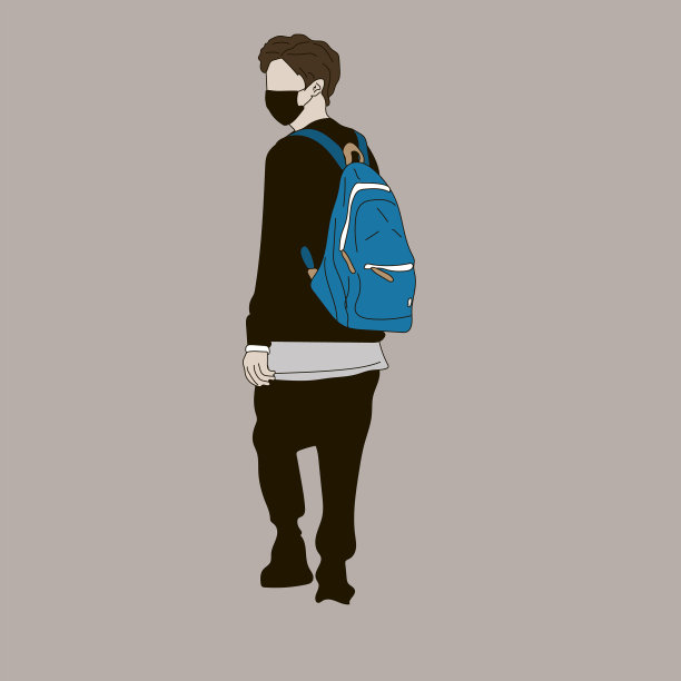 一个穿着黑色运动服背着蓝色背包的人图片下载