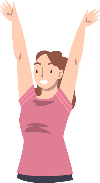 女孩微笑着站着，举起双手高兴图片下载