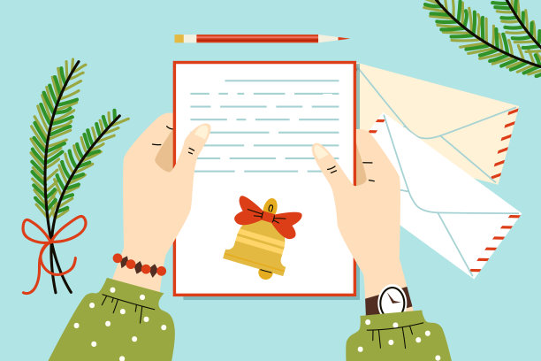 女手握贺卡与节日祝福圣诞快乐和新年。图片下载