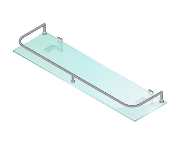 等距矢量插图空玻璃架子孤立在白色背景。逼真的透明玻璃货架图标在平面卡通风格。现代矩形书架。透明展板。图片下载