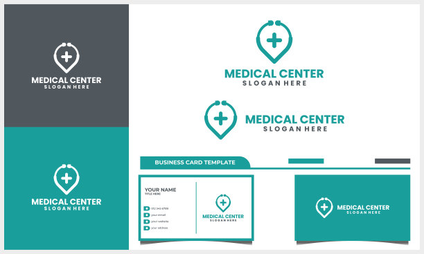 医用听诊器带有定位点标识设计概念和名片模板图片下载