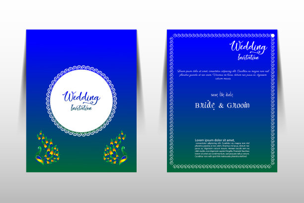 美丽的孔雀婚礼请柬设计图片下载