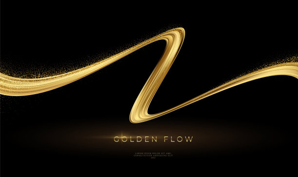 现代3d旗帜与黄金流动在黑色图片下载