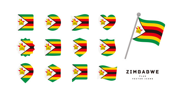 津巴布韦国旗图标集矢量插图图片下载