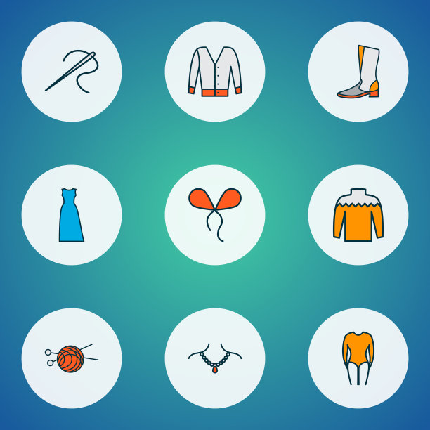 时尚的图标色线设置与曳地连衣裙图片下载