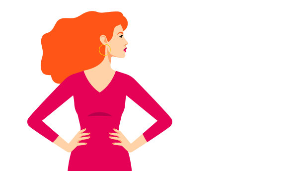 美丽的女人双手叉腰站着。图片下载