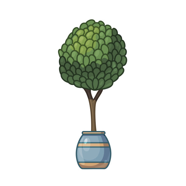 装饰修剪圆形植物在花盆孤立图片下载