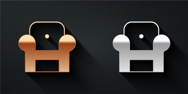 金色和银色扶手椅图标孤立在黑色图片下载