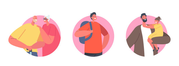 祖母和祖父拥抱，男孩背着书包，父亲抱着孩子图片下载