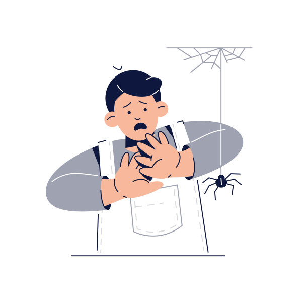 害怕蜘蛛，蜘蛛恐惧症的概念。害怕的孩子害怕蜘蛛。恐惧症，儿童非理性恐惧，焦虑障碍，害怕面对网页设计的情绪。平面向量插图图片下载