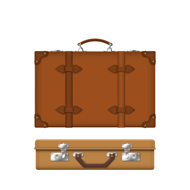 现实的手提箱复古皮革棕色的情况下皮带和处理隔离在白色的背景图片下载