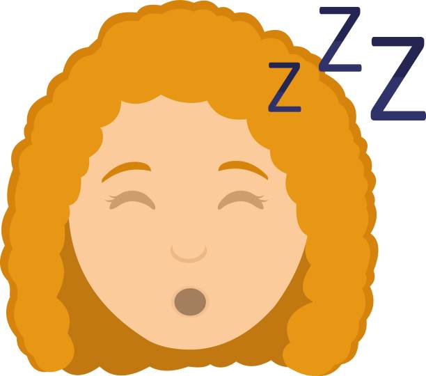 矢量表情插图漫画的一个女人的头疲倦的表情和它的眼睛闭上，打鼾与它的嘴张开，睡觉图片下载
