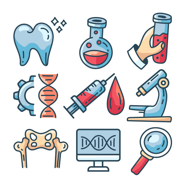 医药线图标隔离集。矢量平面卡通图形插图图片下载
