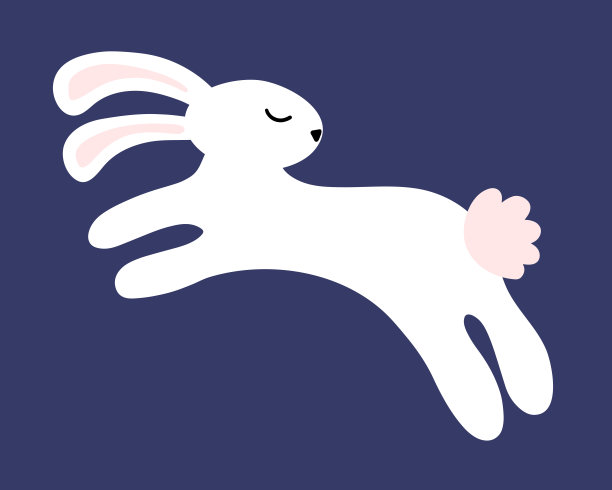 可爱的小白兔兔在简单幼稚的风格矢量插图孤立在蓝色背景。中国中秋节剪贴艺术。图片下载