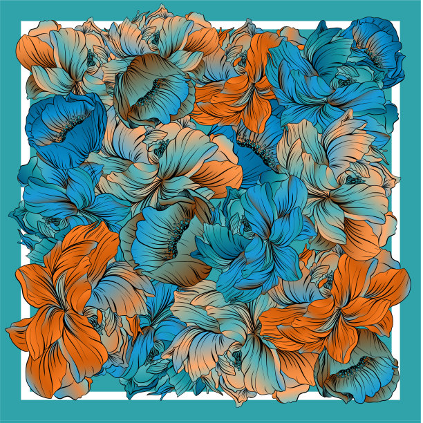 颜色精致的丝巾上有盛开的牡丹图片下载