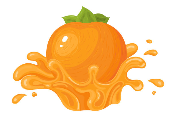 新鲜明亮的整个柿子汁爆裂孤立在白色的背景。夏天果汁。卡通风格。矢量插图的任何设计。图片下载