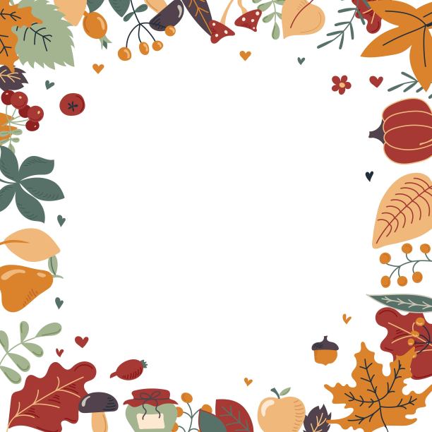 美丽的方形框架与各种植物。明亮的秋季无缝图案。秋天。明亮的颜色。手绘。矢量图图片下载