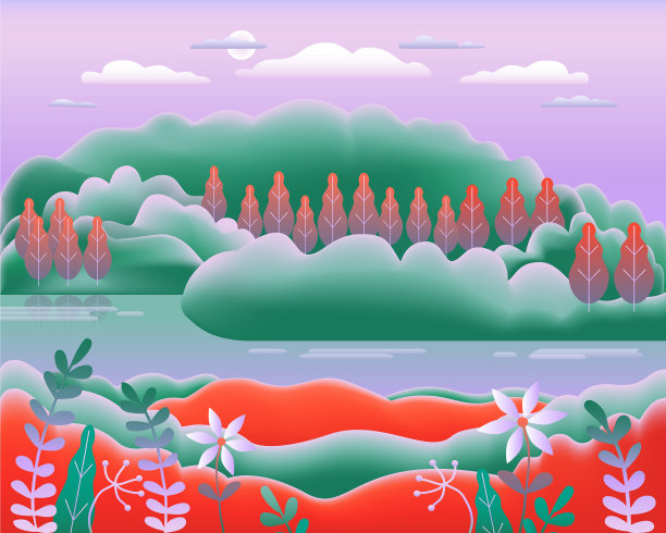 山景以扁平化风格设计美观图片下载