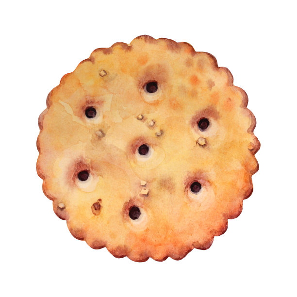水彩饼干饼干与盐，饼干隔离在白色的背景。早餐或午餐吃零食。为菜单，咖啡馆，卡片，包装，自助餐厅，烹饪书的手绘剪辑艺术图片下载