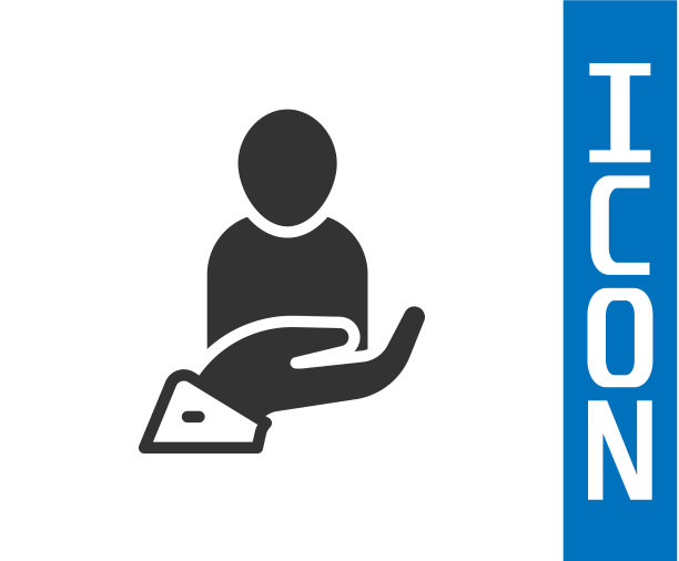 手上的灰色人寿保险图标孤立在白色上图片下载