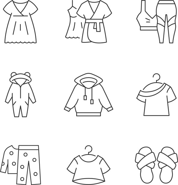 舒适的睡衣线性图标设置图片下载