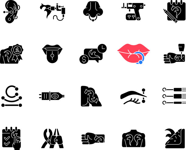 纹身和刺穿黑色符号图标设置图片下载