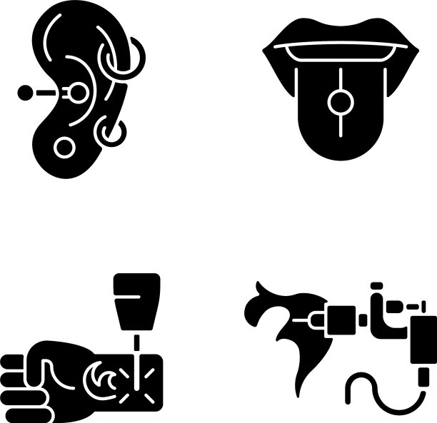 纹身和穿刺大师黑色符号图标集合图片下载