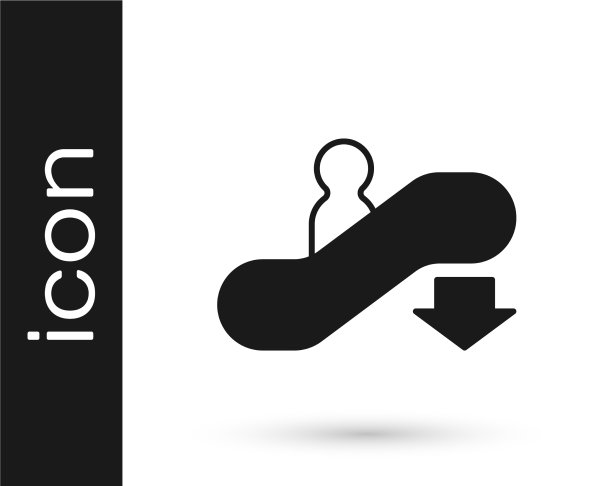 黑色自动扶梯上的图标与白色隔离图片下载