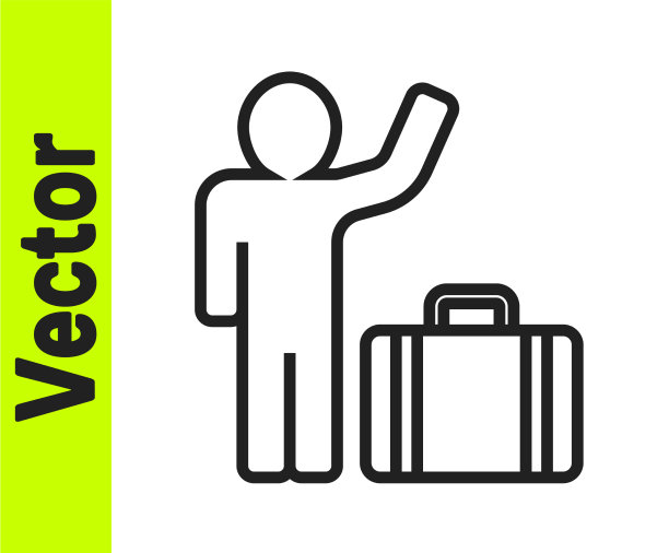 黑线游客与手提箱图标隔离上图片下载