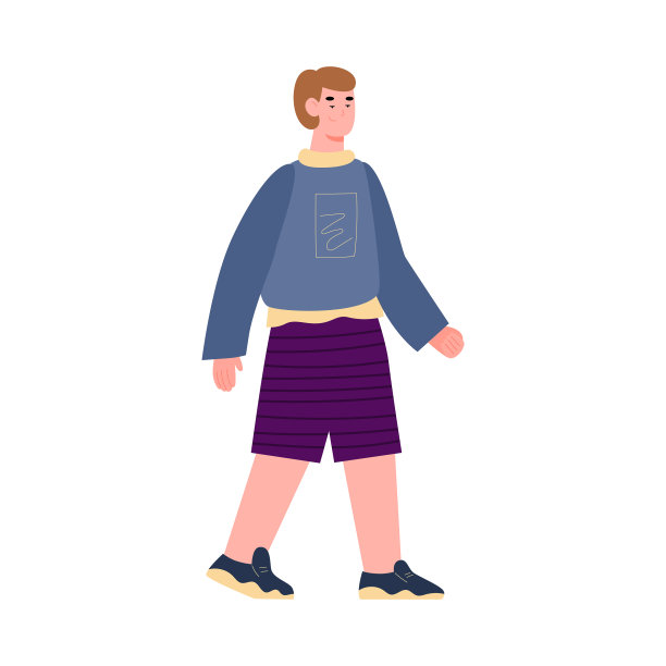 年轻人穿着休闲装走平板动画片图片下载
